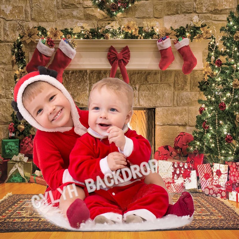 CYLYH 10x10ft Christmas Backdrops Christmas Fireplace Theme Backdrop Tree Sock Decorations for Xmas Party Supplies Photo Background Pictures Banner - Image 4